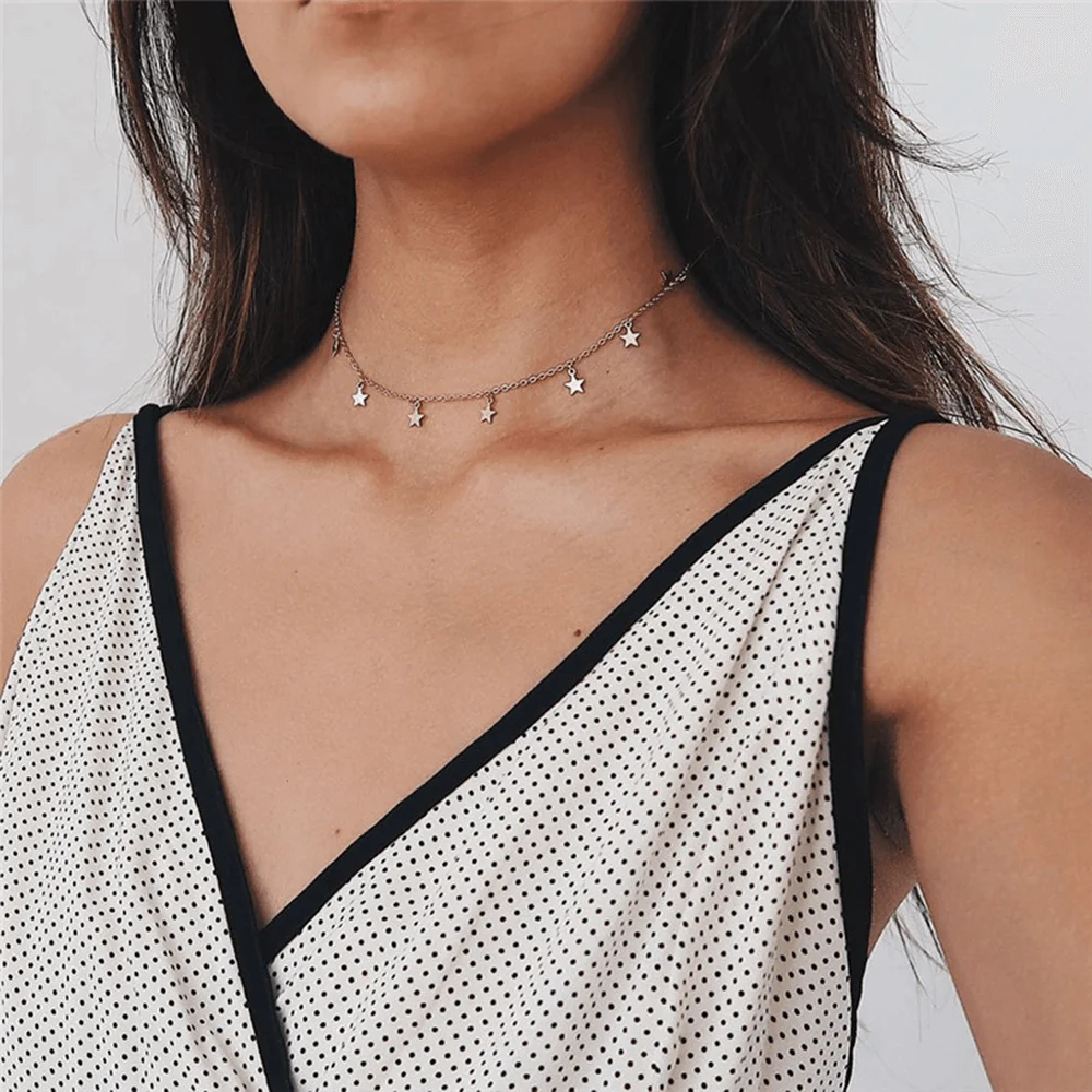 Gold Star Charm Choker Necklace - Image 3