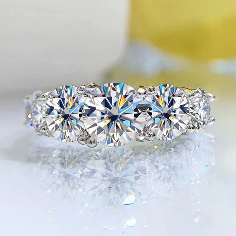 Moissanite 5 Stone Wedding Band Ring, 18k White Gold Plated, 3.6 CTTW - Image 3