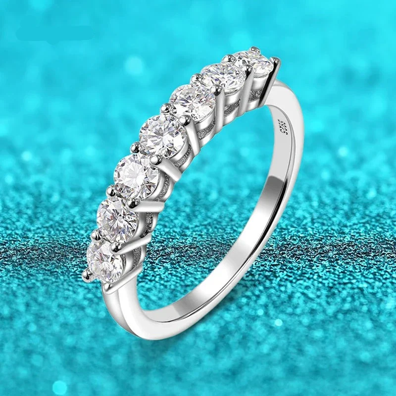 Moissanite 7 Stone Wedding Band Ring, 0.7 CTTW 3mm - Image 3