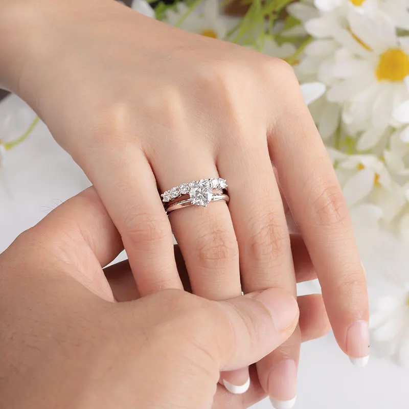 Moissanite 7 Stone Wedding Band Ring, 0.7 CTTW 3mm - Image 6