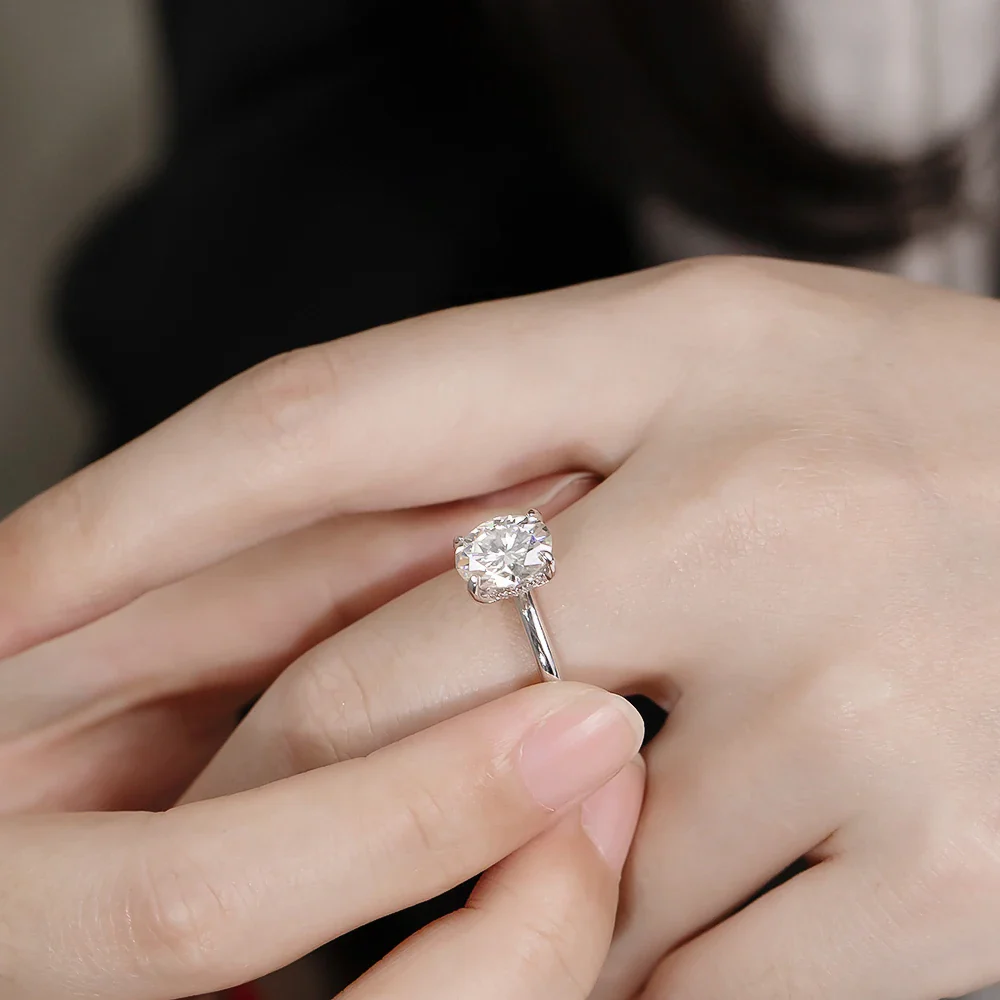 Moissanite Oval Engagement Ring, 18k White Gold Plated, 1 to 3 Carat - Image 5