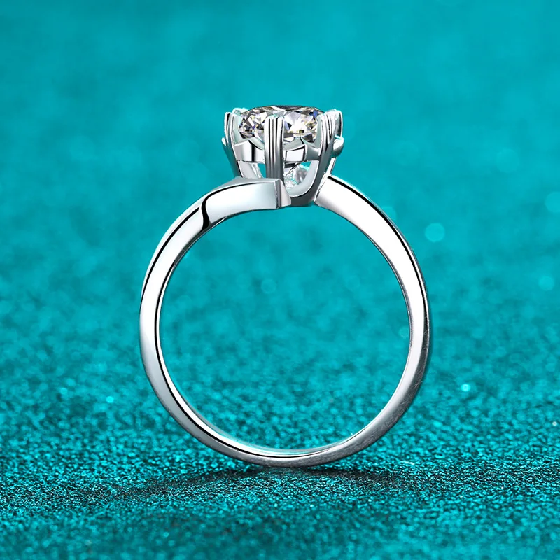 Moissanite Round Solitaire Snowflake Engagement Ring, 18k White Gold Plated, 0.3 to 2 Carat - Image 4