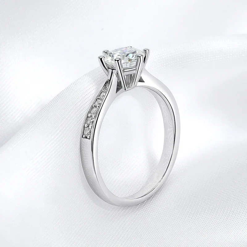 Moissanite Solitaire Round Cut Six-Prong Accented Engagement Ring, 0.5 to 3 Carat - Image 3