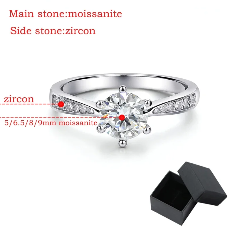 Moissanite Solitaire Round Cut Six-Prong Accented Engagement Ring, 0.5 to 3 Carat - Image 4
