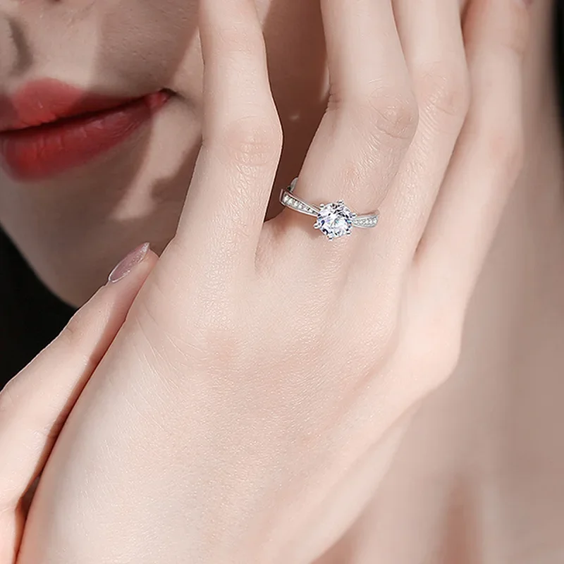 Moissanite Solitaire Round Cut Six-Prong Accented Engagement Ring, 0.5 to 3 Carat - Image 5