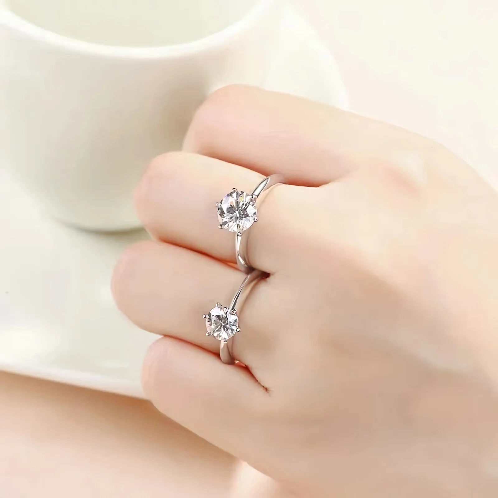 Moissanite Solitaire Round Cut Six-Prong Engagement Ring, 0.5 to 5 Carat - Image 5